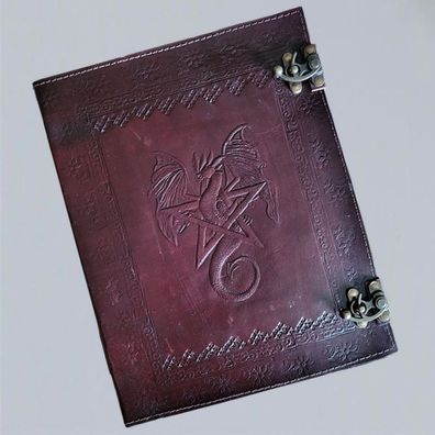 Buch der Schatten Pentagramm DRACHE groß Leder Messingbeschläge Tagebuch