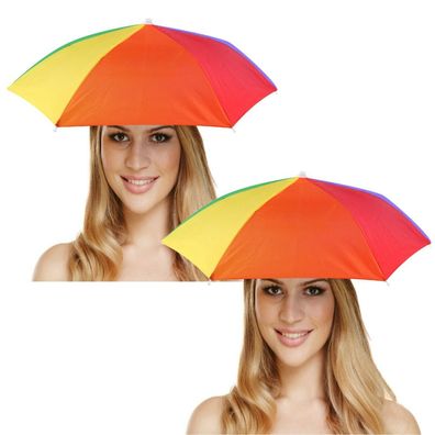 2 x Regenbogen Kopfregenschirm Sonnenschirm Herren Damen Regenschirm Kopfschirm