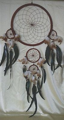 Dreamcatcher 5 Ringe groß braun D: 32 cm Traumfänger mit Federn