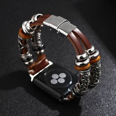 Retro Handmade Perlen Echt Leder Armband Für Apple Watch Series 7 - 1 38 - 45mm