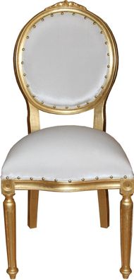 Casa Padrino Barock Medaillon Luxus Esszimmer Stuhl ohne Armlehnen in Weiss / Gold -