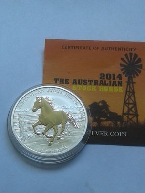 1$ 2014 Australien stock horse in Kapsel + Zertifikat 1 Unze Silber 1 Dollar 2014