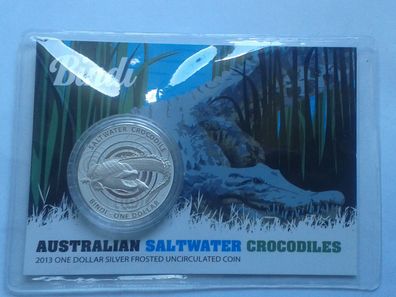 1$ 2013 Australien Salzwasserkrokodil Bindi 1 Unze Silber im Folder 1 Dollar 2013
