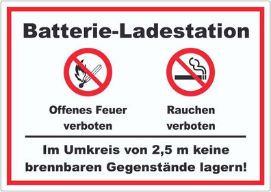 Batterie Ladestation offenes Feuer und rauchen verboten Aufkleber