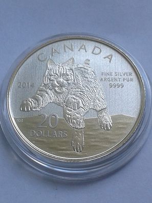 Original 20$ 2014 Kanada Luchs 1/4 Unze Silber 9999er 20 Dollars 2014 Canada