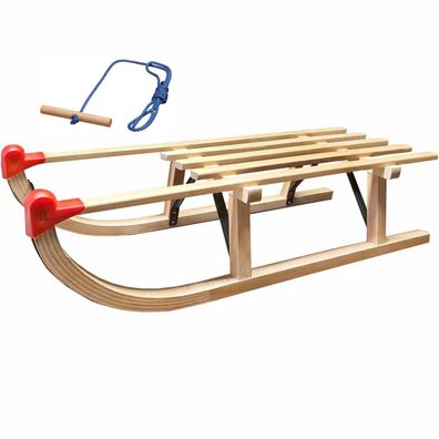 Holzschlitten Davos 90cm Traditionell mit Leine Rodelschlitten Kinderschlitten