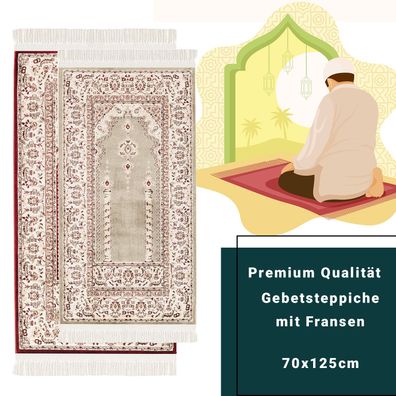Gebetsteppich mit Fransen 70x125cm Läufer Seccade Islam Teppich Premium Qualität