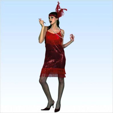 Paillettenkleid Charleston Rot Gr. 38/40 + Kopfschmuck Kleid Pailletten 20-er Jahre