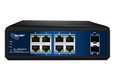 ALLNET Switch unmanaged industrial 8 Port Gigabit / 8x LAN / 2x SFP / Lüfterlos / ...