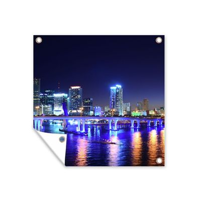 Outdoor-Poster Gartenposter 100x100 cm Wasser - Licht - Nacht - Skyline