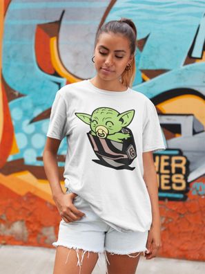 Bio Damen T-Shirt Oversize Capsul Lustig Spruch Star Wars Jedi Yoda Baby Sweet