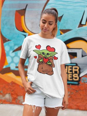 Bio Damen T-Shirt Oversize Herzen Süß Love Spruch Star Wars Jedi Yoda Baby