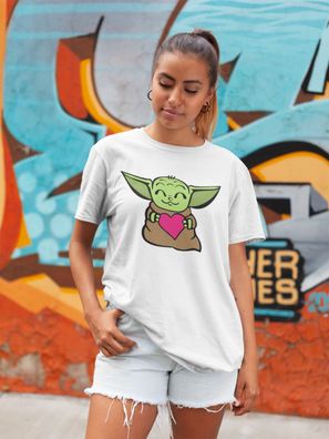 Bio Damen T-Shirt Yoda Herzen Süßes Love Sweet Spruch Star Wars Jedie Yoda Baby