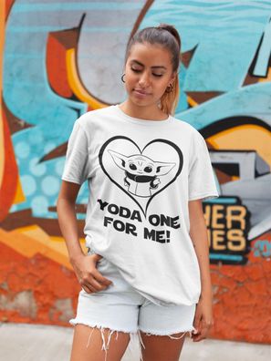 Bio Damen T-Shirt Oversize Baby Yoda One For Me! Jedi Herz Spruch Star Wars