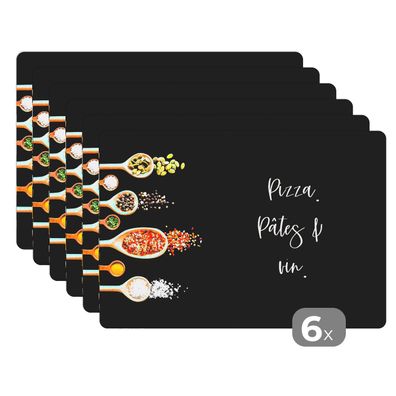 Placemats Tischset 6-teilig 45x30 cm Pizza, pasta &amp; vin - Zitate - Essen - Trin
