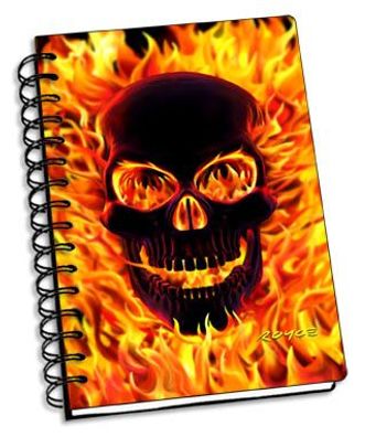 3D Notizbuch Totenkopf in Flammen