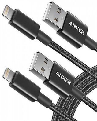 Anker Premium Nylon Lightning Kabel Ladekabel 2 x 1.8 m MFi iPhone iPad Schwarz
