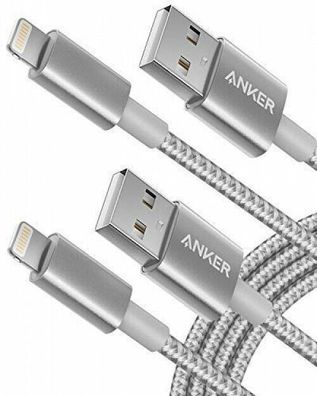 Anker Premium Nylon Lightning Kabel Ladekabel 2 x 1.8 m MFi iPhone iPad Silber
