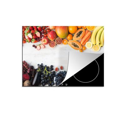 Herdabdeckplatte 70x52 cm Obst - Regenbogen - Erdbeere - Weintrauben - Papaya