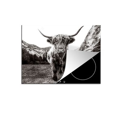 Herdabdeckplatte 65x52 cm Berg - Schwarz - Weiß - Schottischer Highlander