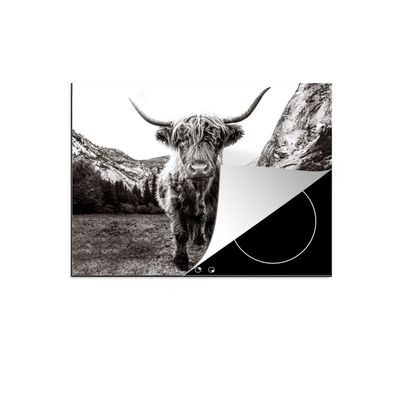 Herdabdeckplatte 70x52 cm Berg - Schwarz - Weiß - Schottischer Highlander