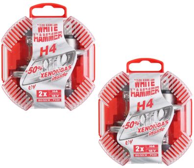 White Hammer 4x H4 12V 60/55W Xenon Gas Look Effekt HalogenBirnen P43t Set Box