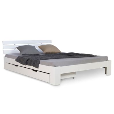 Doppelbett mit Bettkasten 140x200 cm Lattenrost Bett Weiß Holzbett Bettgestell ...