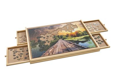 Holz Puzzlebrett mit 4 Schubladen - 70x50 cm - Puzzle Tisch Unterlage für 1000 Teile