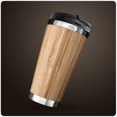 Precorn Coffee to go Becher stylisch 450 ml aus Edelstahl Bambus 100% Auslaufsicher