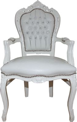 Casa Padrino Barock Esszimmer Stuhl mit Armlehnen weiß / weiß Croco Lederoptik mit Bl