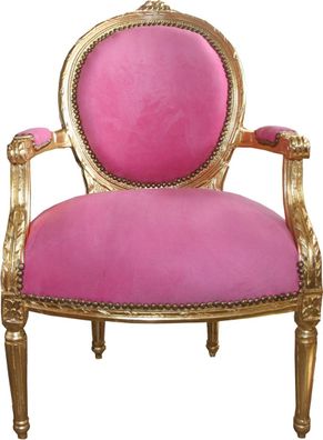 Casa Padrino Barock Medaillon Salon Stuhl Rosa / Gold - Möbel Antik Stil