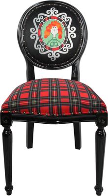 Casa Padrino Barock Luxus Esszimmer Stuhl ohne Armlehnen Schottland Karo / Schwarz Wo
