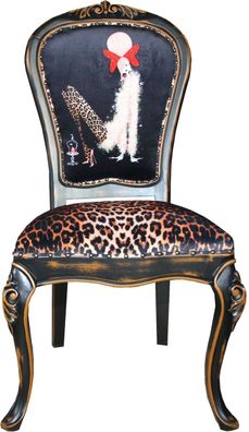 Casa Padrino Barock Luxus Esszimmer Stuhl Leopard / Schwarz / Braun Dame mit High Hee