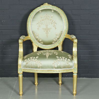Casa Padrino Barock Salon Stuhl "Medaillon" Mod2 mit Armlehnen Hellgrün / Gold - Anti