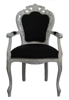 Casa Padrino Barock Esszimmer Stuhl mit Armlehne Schwarz / Vintage Weiß - Designer St
