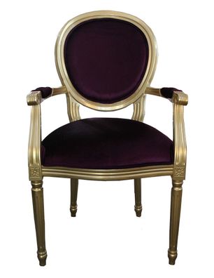 Casa Padrino Barock Esszimmer Stuhl mit Armlehne Lila / Gold - Designer Stuhl - Luxus