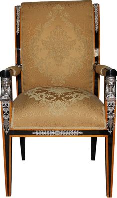 Casa Padrino Barock Luxus Empire Esszimmer Stuhl mit Armlehnen Mahagoni / Gold / Schw