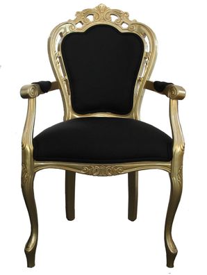 Casa Padrino Barock Esszimmer Stuhl mit Armlehne Schwarz / Gold - Designer Stuhl - Lu