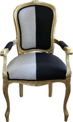 Casa Padrino Barock Esszimmer Stuhl mit Armlehnen Schwarz / Weiss / Gold - Designer S