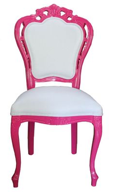 Casa Padrino Luxus Barock Esszimmer Stuhl in Weiß/ Pink - Designer Stuhl - Luxus