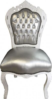 Casa Padrino Barock Esszimmer Stuhl Silber Lederoptik / Weiß mit Bling Bling Glitzers