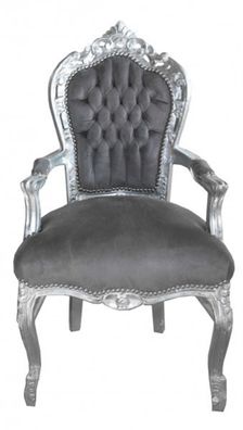 Casa Padrino Barock Esszimmer Stuhl mit Armlehnen Grau / Silber - Möbel Antik Stil