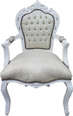 Casa Padrino Barock Esszimmer Stuhl mit Armlehnen Weiss Muster / Weiß - Antik Möbel -