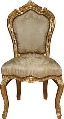 Casa Padrino Barock Esszimmer Stuhl Creme Muster / Gold - Barock Möbel Antik Stil