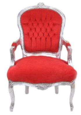 Casa Padrino Barock Salon Stuhl Rot / Silber - Antik Design Möbel