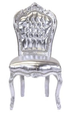 Casa Padrino Barock Esszimmer Stuhl Silber Lederoptik / Silber - Antik Stil Möbel