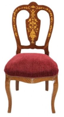 Casa Padrino Barock Luxus Esszimmer Stuhl Bordeaux / Mahagoni Intarsien - Antik Stil