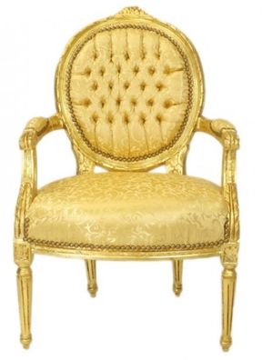 Casa Padrino Barock Medaillon Salon Stuhl Gold Muster / Gold - Möbel Antik Stil