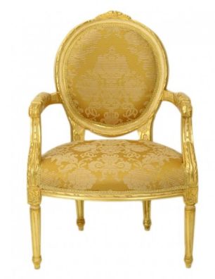 Casa Padrino Barock Medaillon Salon Stuhl Gold Muster / Gold Mod2 - Möbel Antik Stil