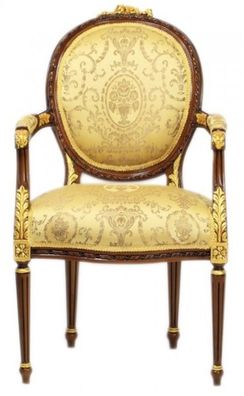 Casa Padrino Luxus Barock Esszimmer Stuhl mit Armlehnen Ludwig XV Gold Muster / Mahag